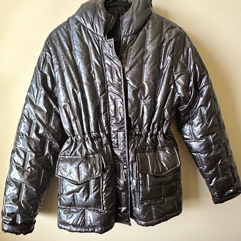 Shiny blue/purple Black Women's Puffer Jacket